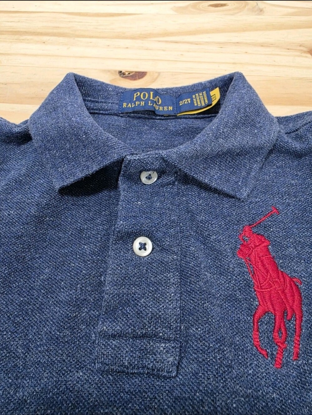 Kids Polo Ralph Lauren Boys Blue Polo Shirt Embroidered Big Red Pony Kids Sz 2T - Picture 6 of 14